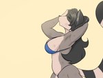 anthro big_breasts bikini bodily_fluids breasts clothed clothing countershade_face countershade_fur countershade_torso countershading eyes_closed female fur hair side_boob simple_background solo standing sweat sweaty_body sweaty_fur swimwear two-piece_swimsuit wet yellow_background blackbetty franciene_(tango's_family) mammal procyonid raccoon 4:3 digital_media_(artwork) shaded