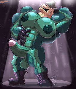 4_eyes abs anthro balls barazoku big_muscles big_pecs big_penis bodily_fluids bone bulge_erection clothing cum ejaculation evil_face excited genital_fluids genitals glans gloves green_balls green_body handwear humanoid_genitalia humanoid_penis male male/male moobs multi_eye muscular muscular_bottom nipples non-mammal_balls non-mammal_nipples nude pecs penis pose precum public sex simple_background skeleton skull skull_head slightly_chubby smile solo vein santiagomt adventure_time cartoon_network new_death reptile scalie snake absurd_res hi_res