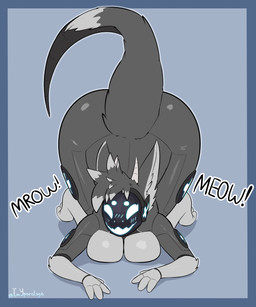 all_fours anthro ass_up breasts butt female huge_thighs machine meow nude raised_tail small_waist solo tail thick_thighs wide_hips yporolsya sally_(yporolsya) mammal protogen absurd_res hi_res