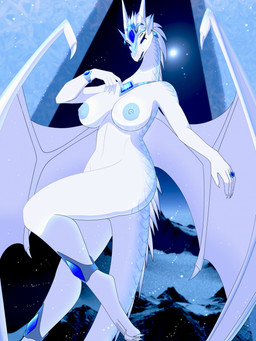 anthro areola biped blue_body blue_nipples blue_scales breasts claws detailed_background eyelashes fangs feet female female_anthro fingers horn jewelry membrane_(anatomy) membranous_wings navel necklace nipples non-mammal_breasts non-mammal_navel non-mammal_nipples outside presenting presenting_breasts pupils scales solo tail teeth thick_thighs toe_claws toes white_body wings blueondrive mythology wings_of_fire snowfall_(wof) dragon icewing_(wof) mythological_creature mythological_scalie scalie hi_res