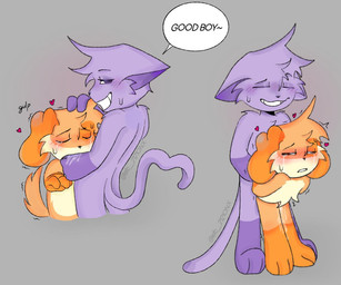 ambiguous_fluids anthro anthro_on_anthro armlock blush bodily_fluids dripping duo fellatio floppy_ears fur gulp_(sound_effect) heart_symbol held_by_head implied_oral male male/male oral orange_body orange_fur orgasm penile praise purple_body purple_fur raised_tail sex shaking shaking_orgasm smile smiling_at_another sweat tail unknown_artist mob_entertainment poppy_playtime smiling_critters catnap_(poppy_playtime) dogday_(poppy_playtime) 6:5