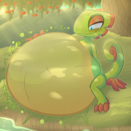 after_vore anthro belly big_belly blue_eyes duo forest green_arms green_body green_legs green_tail huge_belly lizard_tail male male_pred plant rumbling_stomach tail tan_belly tree vore lizardappetite playtonic_games yooka-laylee yooka lizard reptile scalie 1:1 2026