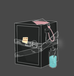 black_background feeding_tube medical_instrument not_furry post-it_note rebreather scientific_instrument simple_background tape vault zero_pictured iniratua absurd_res hi_res