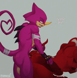 abdominal_bulge anal anthro armpit_hair balls big_penis body_hair butt butt_hair duo genitals huge_penis hyper hyper_genitalia hyper_penis male male/male nipples nude penis vein veiny_penis lumarten sega sonic_the_hedgehog_(series) espio_the_chameleon knuckles_the_echidna absurd_res hi_res