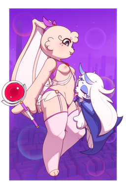 anthro areola belly_lick biped breasts clothed clothing duo erect_nipples eyelashes female female_anthro larger_female legwear licking looking_at_another looking_at_partner magic_wand magical_girl_outfit navel navel_fetish navel_lick nipples open_mouth panties pose pupils size_difference smaller_female smile thick_thighs thigh_highs tongue topless topless_anthro topless_female underwear white_body kekitopu fluff_(kekitopu) latte_(kekitopu) lagomorph leporid mammal rabbit 2026 absurd_res colored detailed digital_drawing_(artwork) digital_media_(artwork) hi_res