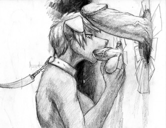 anthro ball_fondling balls big_balls breasts collar disembodied_penis dominant dominant_male erection fellatio female floppy_ears fondling genitals glory_balls glory_hole group hair humanoid_genitalia humanoid_penis kneeling leash licking male male/female oral oral_penetration penetration penile penis pubes sex short_hair side_boob slave solo_focus submissive submissive_female tape thick_penis tongue tongue_out urethra vein meesh canid canine canis domestic_dog mammal 2013 digital_media_(artwork) graphite_(artwork) greyscale monochrome traditional_media_(artwork)