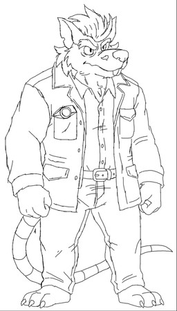 anthro bottomwear clothing facial_hair male mustache pants shirt simple_background solo standing topwear meowscles_(artist) brok_the_investigator celsius_strays cowcat_games dart_(brok_the_investigator) mammal murid murine rat rodent 2026 monochrome