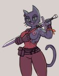 anthro areola belt belt_pouch breasts clothed clothing ear_piercing ear_ring female grin melee_weapon muscular muscular_anthro muscular_female nipples one_breast_out piercing ring_piercing smile solo sword torn_clothing weapon weapon_on_shoulder rawslaw5 daystone kocia_pierdocia domestic_cat felid feline felis mammal