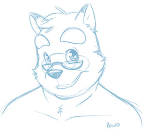 anthro biped eyewear glasses male simple_background solo white_background bravo morenatsu kounosuke_kuri canid canine mammal raccoon_dog tanuki 2015 blue_and_white bust_portrait monochrome portrait sketch