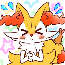 :< >_< ambiguous_anthro ambiguous_gender anthro biped blush bodily_fluids dipstick_tail eyes_closed flying_sweatdrops food hands_together markings mouth_closed object_in_tail shrimp_(food) simple_background solo sweat sweatdrop tail tail_markings annyui0611 nintendo pokemon braixen canid generation_6_pokemon mammal pokemon_(species) 1:1 2022 digital_drawing_(artwork) digital_media_(artwork) half-length_portrait hi_res japanese_description portrait translated_description
