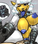 abdominal_bulge anthro big_breasts bodily_fluids bouncing_breasts breasts dominant dominant_female duo female genital_fluids machine male male/female nipples solo_focus vaginal_fluids epsi110 the_walten_files sha_(twf) animatronic bovid caprine mammal robot sheep absurd_res hi_res