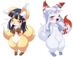 ambiguous_gender anthro black_hair blush duo hair markings red_eyes tail tattoo white_hair ukan_muri sakame_(ukan_muri) tsune-hime canid canine fox mammal