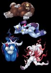 anthro big_breasts breasts claws female group looking_at_viewer nude red_eyes simple_background ketsuneko nintendo pokemon pokemon_legends_arceus generation_8_pokemon hisuian_form hisuian_samurott hisuian_zoroark pokemon_(species) regional_form_(pokemon) sneasler ursaluna absurd_res alpha_channel hi_res