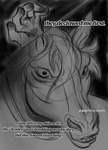 anthro clothing duo fur hair male open_mouth shirt solo teeth text topwear puppy_meats madmaw_(rottingxrooster) canid canine canis domestic_dog equid equine horse mammal comic english_text greyscale headshot_portrait hi_res monochrome one_panel_comic portrait sketch