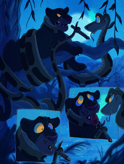 bodily_fluids coiling countershading dominant dominant_male drugs duo feral feral_on_feral hypnosis leaf male male/male marijuana melanistic mind_control moon plant ringed_eyes saliva smoking submissive submissive_male text tree whiskers gazehound_(artist) disney the_jungle_book bagheera_(jungle_book) kaa_(jungle_book) felid leopard mammal pantherine reptile scalie snake english_text hi_res