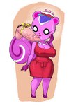 2023 animal_crossing anthro big_breasts big_penis blush bodily_fluids breasts clothed clothing dark_sclera dress duo erect_nipples female fur genital_fluids genitals hi_res human male male/female mammal minus8 nintendo nipples peanut_(animal_crossing) penis pink_body pink_fur precum rodent sciurid smile solo squirrel_tail thick_thighs tree_squirrel