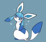 2021 ambiguous_gender black_nose blue_background blue_body blue_theme blush canid eeveelution feral generation_4_pokemon glaceon hi_res looking_back mammal nintendo open_mouth pokemon pokemon_(species) shiny_pokemon simple_background sitting solo sparkles sparkling_character wolfwithwing