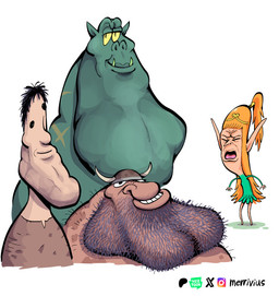 bald barefoot big_nose black_eyes black_hair brown_clothing clothing crown dress feet female green_body green_clothing green_dress green_skin green_tusks grin group hair headgear humanoid_pointy_ears humor jealous light_body light_skin lips long_hair male open_mouth orange_hair pink_tongue pointy_ears pointy_nose ponytail simple_eyes simple_face smile speech_bubble strong_chin stubble tan_body tan_skin teeth teeth_showing text tiara tongue tusks viking_helmet yellow_sclera merrivius elf_comic gigachad dwarf_(merrivius) elf_(merrivius) human_(merrivius) orc_(merrivius) dwarf elf human humanoid mammal orc english_text