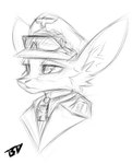 anthro balkenkreuz clothing emotionless eyewear glasses hat headgear headwear long_ears male nazi solo pinky_bestia wehrmacht erwin_rommel canid canine fennec_fox fox mammal true_fox digital_media_(artwork) monochrome portrait sketch