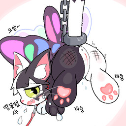 anus bdsm black_body blush bodily_fluids bondage bound butt_slap chain chained cute_fangs dialogue fangs female feral forced genital_fluids genitals inner_ear_fluff insect_wings leash lepidopteran_wings open_mouth pawpads simple_background slap solo spank_marks spanking suspension tears teeth text tuft vaginal_fluids vulva white_background white_body wings yellow_eyes waterseal mabinogi irusan_(mabinogi) arthropod butterfly domestic_cat felid feline felis hybrid insect lepidopteran mammal 1:1 full-length_portrait korean_text low_res portrait translated