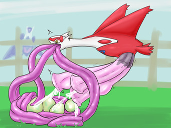 animal_genitalia animal_penis big_penis bodily_fluids cum cumshot egg ejaculation equine_genitalia equine_penis feral genital_fluids genitals huge_penis hyper hyper_genitalia hyper_penis hyper_tongue long_penis long_tongue male multi_genitalia multi_penis multi_tongue oviposition penis solo tongue sevi_blaze nintendo pokemon generation_3_pokemon latias legendary_pokemon pokemon_(species) 4:3 hi_res