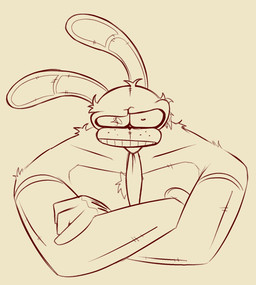 accessory anthro crossed_arms female fur necktie serious serious_face simple_background solo rabbit5gamer lagomorph leporid mammal rabbit hi_res monochrome