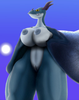 anthro big_muscles breast_grab breasts female genitals hand_on_breast huge_muscles huge_wings looking_at_viewer muscular muscular_female nipples non-mammal_breasts sky sliver_phantom_(httyd) solo sun vulva wings unknown_artist dreamworks how_to_train_your_dragon mythology dragon mythological_creature mythological_scalie scalie winged_dragon hi_res