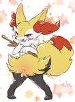 ambiguous_gender anthro fluffy holding_object kemono looking_at_viewer one_eye_closed pose semi-anthro solo sparkling_background standing stick ingi nintendo pokemon braixen generation_6_pokemon pokemon_(species) 2022 dated hi_res signature warm_colors