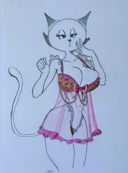 4_fingers animal_print anthro arms_bent bare_shoulders bedroom_eyes big_breasts big_eyes biped black_ears black_eyes black_nose black_whiskers bow_(feature) bow_panties bow_underwear bra breasts cheetah_print clothed clothed_anthro clothed_female clothing clothing_bow collarbone eyelashes female fingers frilly frilly_clothing fur gem glistening glistening_nose grey_bow half-closed_eyes huge_hips humanoid_hands iris legs_together light_body light_fur long_eyelashes long_tail looking_at_viewer mature_anthro mature_female monotone_body monotone_breasts monotone_fur monotone_tail multicolored_bra multicolored_clothing multicolored_underwear narrowed_eyes navel no_pupils open_mouth panties pearl_(gem) pink_bow pink_clothing pink_nightgown pointy_ears prick_ears print_bra print_clothing print_panties print_underwear seductive skimpy small_waist solo standing tail text thick_thighs three-quarter_view translucent translucent_clothing translucent_nightgown underwear whiskers white_body white_breasts white_fur white_sclera white_tail wide_hipped_anthro wide_hipped_female wide_hips aliv141 the_complex_adventures_of_eddie_puss mother_puss domestic_cat felid feline felis mammal 2026 artist_name hi_res portrait three-quarter_portrait traditional_media_(artwork)