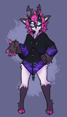 2_horns 5_fingers alternate_form alternate_species anthro antlers biped clothed clothed_anthro clothed_male clothing cloven_hooves crossgender fingers front_view ftm_crossgender fur hair hooves horn looking_at_viewer male mask pink_fingers pink_hair simple_background smile solo standing teeth white_body white_fur mewgle sen_(mewgle) youkai_(mewgle) deer mammal 2025 digital_drawing_(artwork) digital_media_(artwork) hi_res