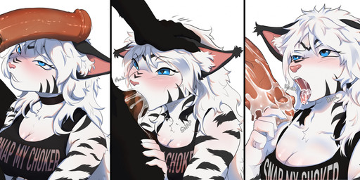 animal_genitalia animal_penis anthro before_and_after big_breasts big_penis black_body black_fur blue_eyes blush bodily_fluids body_worship breasts choker clothing crop_top cum cum_drip cum_in_mouth cum_inside cum_on_penis dripping duo equine_genitalia equine_penis faceless_character faceless_male fellatio female female_focus fur genital_fluids genital_worship genitals hair head_grab huge_penis jewelry leaking_cum long_hair long_penis looking_at_genitalia looking_at_penis male male/female markings necklace open_mouth oral penile penis penis_on_head penis_worship sex shirt solo_focus striped_body striped_fur striped_markings stripes tongue tongue_out topwear white_body white_fur white_hair ha-ha_(artist) until_it_snaps felid mammal pantherine tiger 2025 colored comic digital_drawing_(artwork) digital_media_(artwork) english_description hi_res meme
