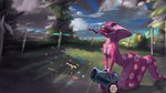 16:9 4k absurd_res anthro apode blue_eyes cloud draconcopode eqlipse_(artist) female friendship_is_magic hasbro hi_res leaning_on_object legless my_little_pony naga nude open_mouth outside party_cannon pink_body pink_scales pinkie_pie_(mlp) plant reptile scales scalie serpentine snake solo tongue tongue_out tree viper_(x-com) widescreen x-com