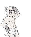 aggretsuko ahseo anai_(aggretsuko) anthro athletic athletic_male badger clothed clothing greyscale japanese_badger male mammal meles monochrome mustelid musteline sanrio simple_background solo tongue tongue_out topless topless_male towel towel_only white_background