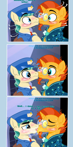 dialogue duo horn kissing male male/male tobias2004 friendship_is_magic hasbro my_little_pony mythology sunburst_(mlp) equid equine horse mammal mythological_creature mythological_equine pony unicorn absurd_res comic hi_res