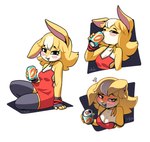 anthro beverage black_eyes blush blush_stickers bracelet breasts buckteeth canned_drink carrot_juice cleavage clothed clothing collar dress drunk female fingerless_gloves fur gloves handwear jewelry juice_(beverage) legwear looking_at_viewer loose_strap pointy_hair red_bracelet red_clothing red_dress side_boob sipping skunk_stripe solo substance_intoxication teeth thigh_highs tipsy yellow_body yellow_fur senorkah maryx_(senorkah) lagomorph leporid mammal rabbit hi_res