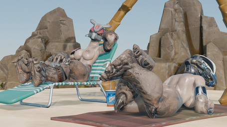 armor beach beach_chair breasts duo face_covered faceless_character faceless_female female headgear helmet non-mammal_breasts nude outside sitting sgtkittywhiskers pickle_juice_(modeler) halo_(series) microsoft xbox_game_studios alien unggoy 16:9 3d_(artwork) colored digital_media_(artwork) hi_res widescreen
