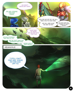 ambiguous_gender armor blue_clothing blue_skinsuit breastplate clothing dialogue female grey_clothing grey_skinsuit group hair headgear helmet melee_weapon orange_hair polearm purple_hair skinsuit spacesuit spear text tight_clothing underwear weapon ebluberry jack_reston human humanoid mammal 4:5 comic digital_media_(artwork) english_text