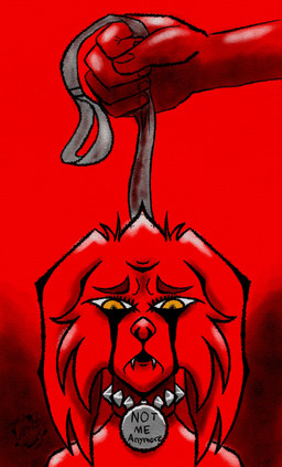ambiguous_gender anthro artist_okamiarata bodily_fluids collar collar_tag crying humanoid_hands red_background sad simple_background tears okamiarata canid canine canis domestic_dog human humanoid mammal absurd_res hi_res