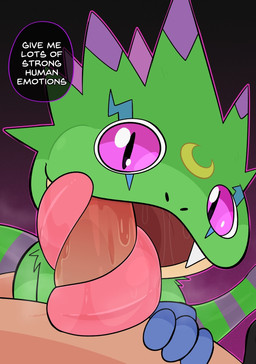 ambiguous_focus ambiguous_gender ambiguous_on_human anthro black_background bodily_fluids dialogue digiphilia duo erection fangs fellatio genitals green_body human_on_anthro interspecies larger_human larger_male licking long_tongue looking_at_viewer male male/ambiguous male_on_anthro markings open_mouth oral penile penis penis_in_mouth penis_lick penis_on_tongue pink_eyes saliva saliva_on_penis saliva_on_tongue sex simple_background size_difference smaller_ambiguous smaller_anthro smile solo_focus teeth text tongue tongue_on_penis tongue_out tongue_wrap tonguejob crushpepper bandai_namco digimon digimon_beatbreak digimon_(species) gekkomon human mammal english_text hi_res