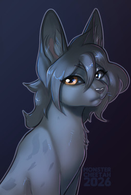 ambiguous_gender feral fur hair heterochromia inner_ear_fluff looking_at_viewer simple_background solo spots tuft monstercheetah canid canine mammal 2026 digital_drawing_(artwork) digital_media_(artwork) hi_res