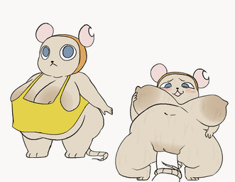 anthro belly_overhang big-breasts blue_eyes blush female female_penetrated genitals notched_ear obese obese_anthro obese_female overweight overweight_anthro overweight_female penetration sex shortstack simple_background solo tail tail_around_penis tail_fetish tail_play tail_sex tailjob vulva white_background oxkingky legends_of_avantris bitsy_(legends_of_avantris) mammal mouse murid murine rodent 2026