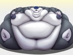 4_toes anthro big_breasts breasts feet female fur hyper immobile morbidly_obese morbidly_obese_anthro morbidly_obese_female navel nipples obese obese_anthro obese_female overweight overweight_anthro overweight_female solo toes unonyx canid canine canis mammal wolf 4:3 absurd_res hi_res