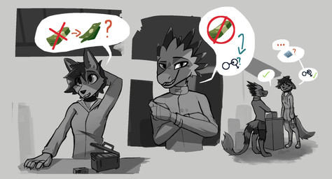 anthro biped bottomwear breasts butt claws clothed clothed_anthro clothed_female clothed_male clothing duo feet female fingers front_view fully_clothed fully_clothed_anthro fully_clothed_female fully_clothed_male fur hair male rear_view smile standing tail teeth toes topwear enginetrap syl_(enginetrap) avian bird canid canine fox mammal 2026 digital_drawing_(artwork) digital_media_(artwork) hi_res