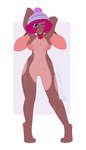 anthro blue_eyes breasts brown_body brown_fur clothing collar female fur hair hat headgear headwear heart_symbol mostly_nude pink_hair simple_background solo tuft vonnir chelsea_(dkside41) lagomorph leporid mammal rabbit absurd_res digital_media_(artwork) hi_res