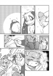 anthro bear bed bodily_fluids canid canine canis censored comic domestic_dog door duo erection eyes_closed furniture genital_fluids genitals greyscale heterochromia hi_res male mammal masturbation monochrome mosaic_censorship obese overweight penile penile_masturbation penis precum shaking shivering shower surprise tail takagi_kyou towel water wet