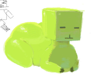 :3 acting_like_a_cat ambiguous_gender big_butt butt duo eyes_closed feral green_body huge_butt loaf quadruped simple_background sitting solo_focus thick_thighs voluptuous_feral nucr4r microsoft minecraft mojang xbox_game_studios steve_(minecraft) creeper_(minecraft)