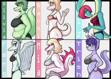 alternative_fashion annoyed anthro bangs belly belly_overhang big_breasts black_bra black_clothing black_panties black_underwear blonde_hair blue_body blue_eyes blush bone_frill bra breasts butt clothing eyelashes facial_horn feathered_wings feathers female fingers freckled_arms freckled_belly freckled_breasts freckled_butt freckled_chest freckled_face freckled_shoulders freckles frill_(anatomy) frown gesture green_body green_eyes green_hair grey_body grey_bra grey_clothing grey_eyes grey_feathers grey_hair grey_panties grey_underwear group hair half-closed_eyes happy horn humanoid_hands jewelry long_eyelashes long_hair long_neck looking_at_viewer looking_forward markings medium_breasts medium_hair narrowed_eyes necklace orange_body orange_eyes panties pattern_clothing pattern_topwear pink_body pink_hair plaid plaid_clothing plaid_topwear purple_body purple_hair red_clothing red_panties red_underwear short_hair short_tail shy side_view slightly_chubby slightly_chubby_anthro slightly_chubby_female small_breasts smile spiked_tail spikes spikes_(anatomy) spots spotted_markings striped_markings stripes tail text tongue tongue_out topwear tube_top underwear waving waving_at_viewer white_body wings yellow_sclera filiobtd cavemanon_studios goodbye_volcano_high i_wani_hug_that_gator ko_op_(game_developer) fang_(gvh) liz_farlane mia_moretti naomi_(gvh) olivia_halford trish_(gvh) baryonyx brachiosaurid brachiosaurus ceratopsian ceratopsid chasmosaurine dinosaur hadrosaurid macronarian marginocephalian ornithischian ornithopod parasaurolophus prehistoric_species pterosaur reptile saurischian sauropod sauropodomorph scalie spinosaurid theropod triceratops absurd_res artist_name character_name colored half-length_portrait hi_res multiple_images portrait shaded watermark