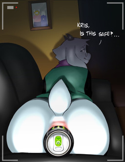 2_horns anal anal_penetration anthro bent_over beverage_can big_butt butt can_in_ass cavity_storage clothing eyewear femboy fur glasses green_clothing green_robe horn male male_penetrated penetration recording robe round_glasses scarf solo white_body white_fur tamdagoat deltarune monster_energy undertale_(series) ralsei bovid caprine goat mammal hi_res