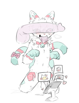 accessory anthro anthro_focus arm_tuft balls bell bell_collar big_penis biped bodily_fluids bow_ribbon collar collar_only condom condom_in_mouth condom_wrapper cum cum_on_ground disembodied_penis duo electronics filled_condom flesh_fang front_view fur fur_markings furgonomics genital_fluids genitals glans green_body green_fur head_tuft humanoid_genitalia humanoid_penis kneeling leaking_cum livestream looking_at_object looking_at_phone male male/male male_focus markings mouth_hold multicolored_body multicolored_fur navel neck_tuft nude nude_anthro nude_male object_in_mouth paw_pose penis phone pose red_body red_fur ribbons sexual_barrier_device shoulder_tuft simple_background slim slim_anthro slim_male solo_focus tail tail_accessory tail_bow tail_ribbon tears tuft wearing_condom white_background white_body white_fur x-ray_view vitame83 domestic_cat felid feline felis mammal 2025 digital_drawing_(artwork) digital_media_(artwork) hi_res pictographics