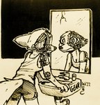 2022 absurd_res anthro bottomwear canid canine clothed clothing cybernetics cyborg disney female fox fully_clothed fur gear hi_res inktober machine mammal mirror mirror_reflection monochrome nightmare_fuel reflection shirt shorts sink skye_(zootopia) solo tank_top theblueberrycarrots topwear traditional_media_(artwork) zootopia